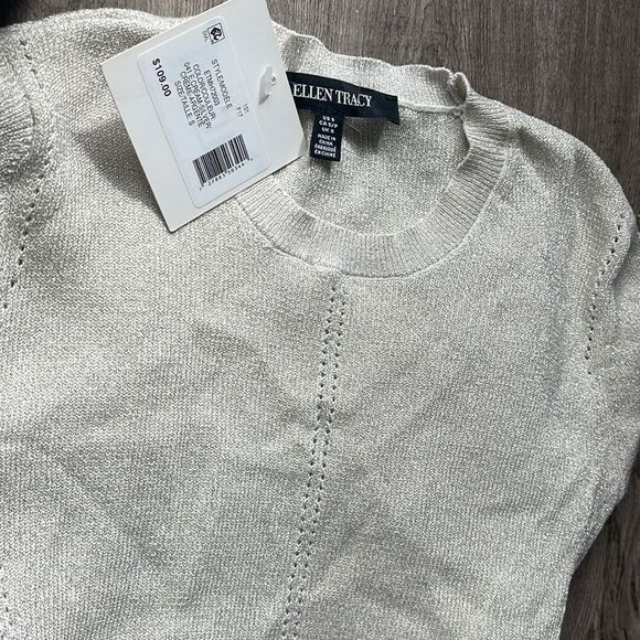 Ellen Tracy Ribbed Metallic Sweater-BEIGE - Picture 2 of 3
